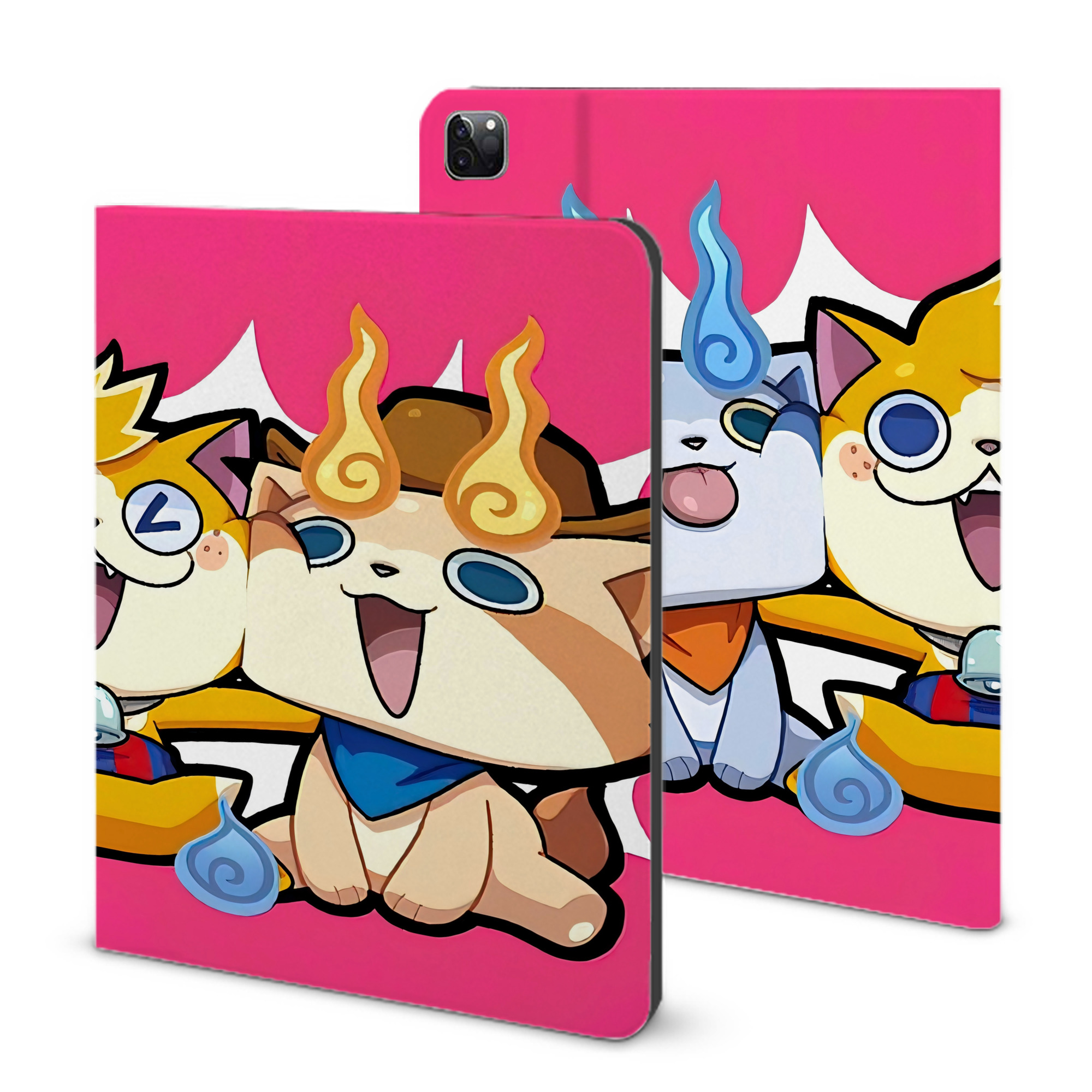 （画像用） 妖怪ウォッチ Yo-kai Watch IPad ケース ブック型 PUレザー TPU 耐衝撃 軽量 薄型 ペン収納なし 全面保護 IPad 各モデル対応